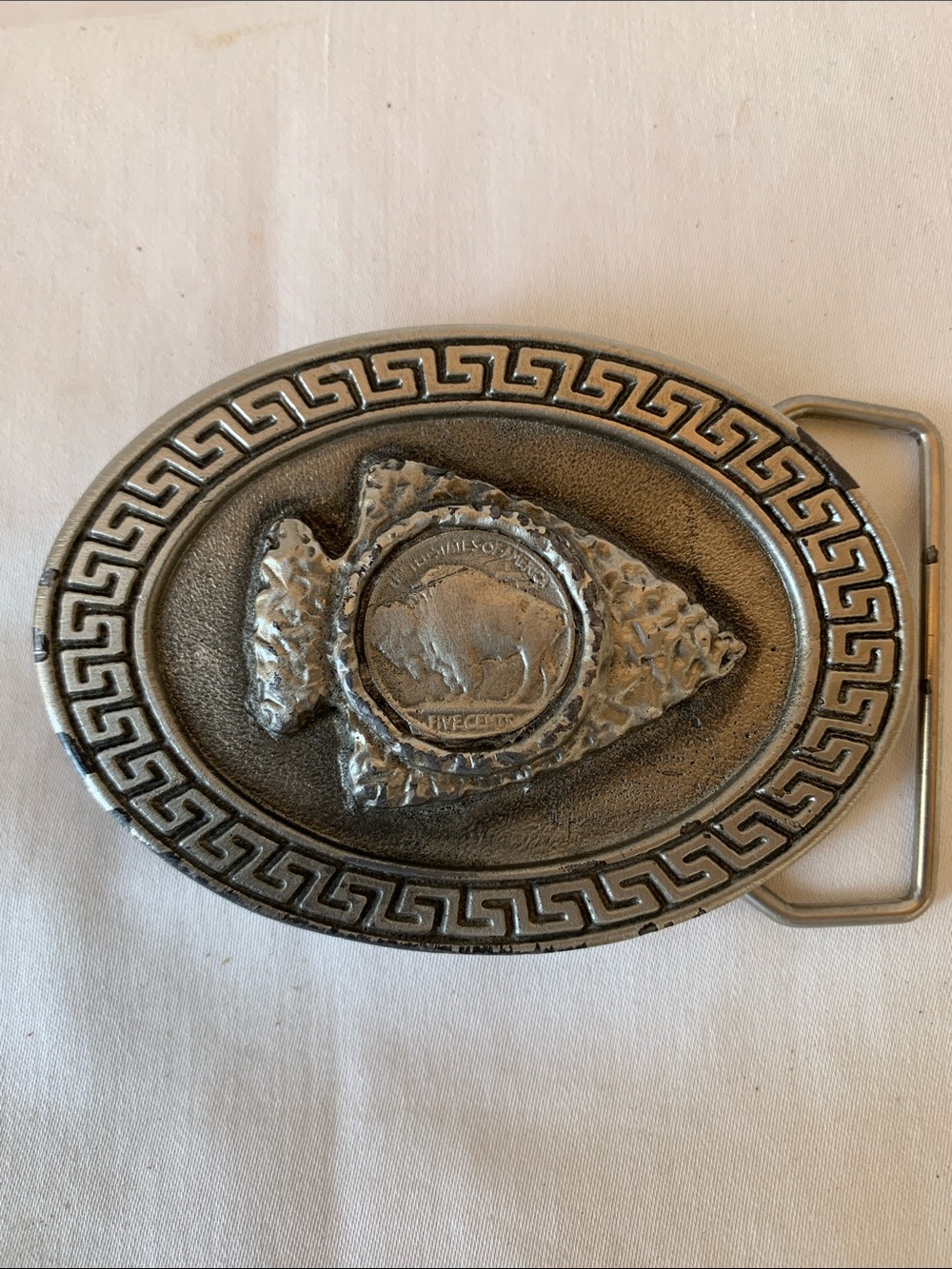 COLORADO SILVERSMITH Silver-Tone Arrowhead Buckle w/Buffalo Nickel Stamped 5976